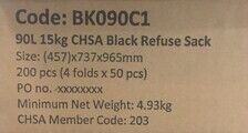 BK090C1 Black Bin Liners Refuse Sack Bag 200 pcs Thumbnail